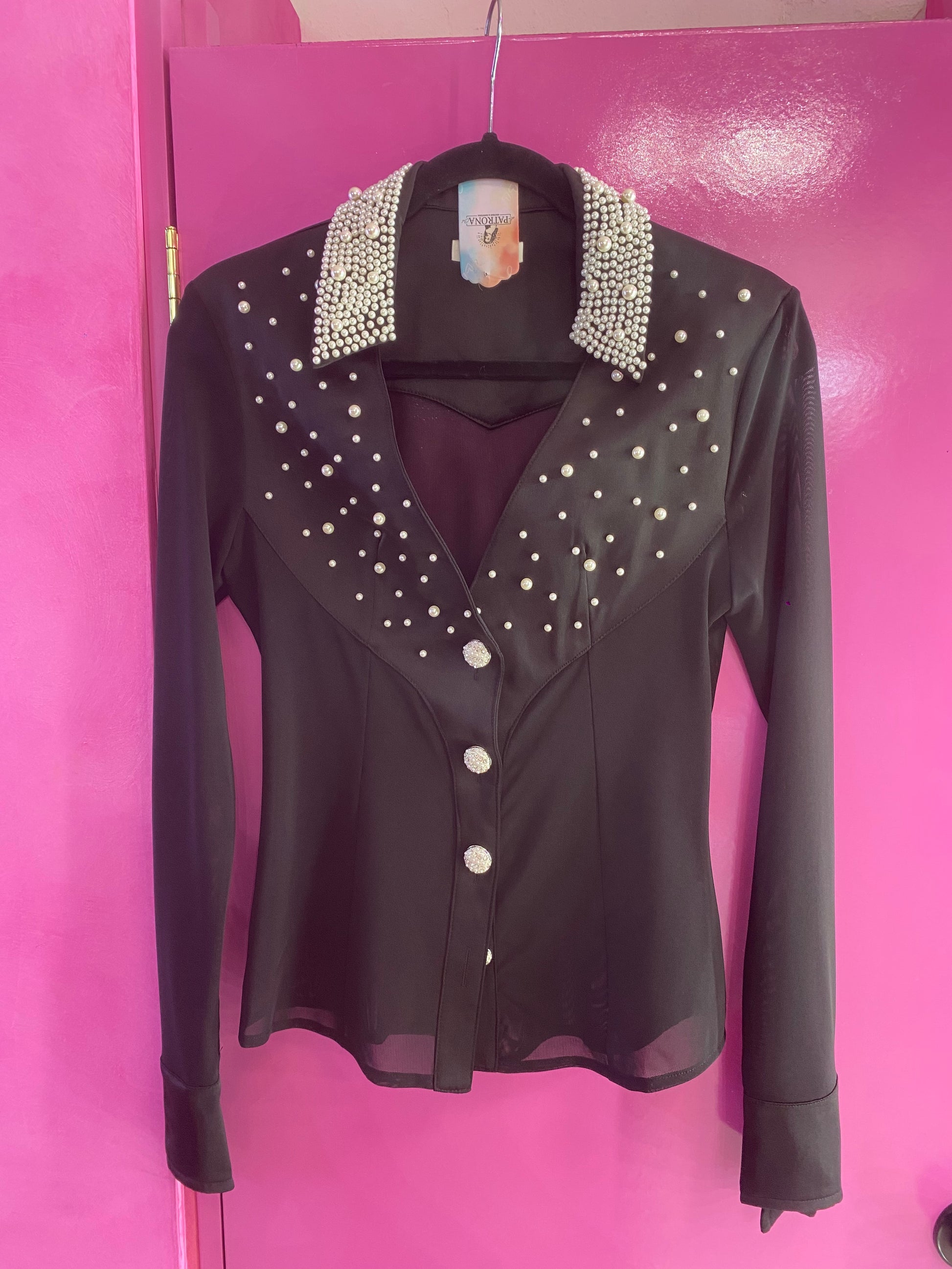 Camisa mesh con Perlas