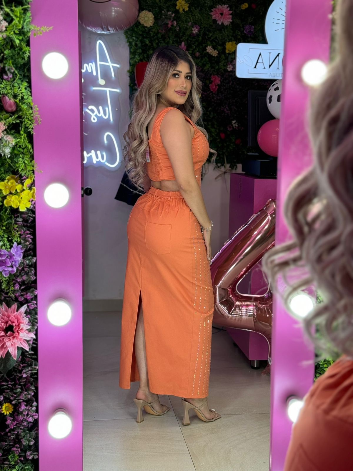 Set naranja con brillos