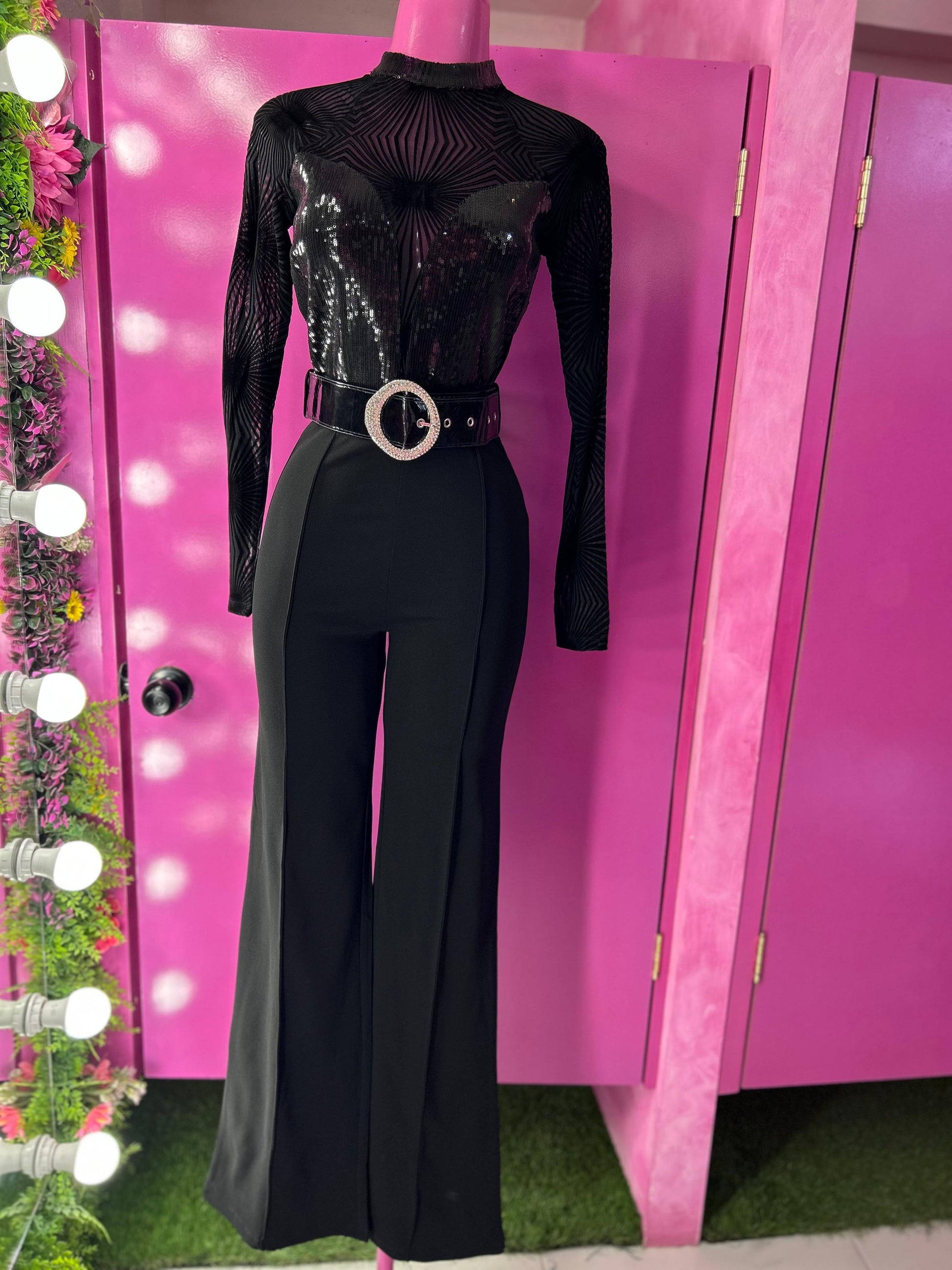 Palazo negro con lentejuela negra