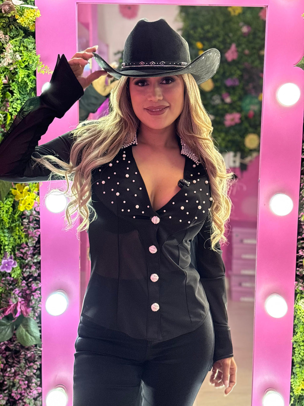 Camisa mesh con Perlas