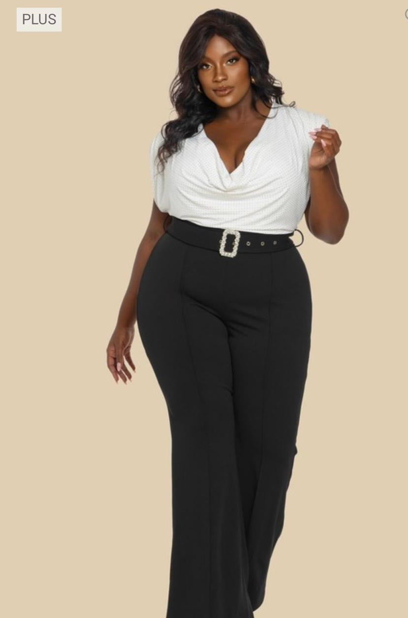 Palazo curvy blanco con negro brillos