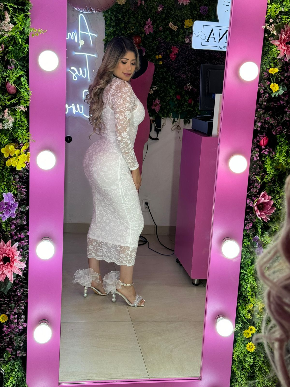 Vestido mesh blanco de encaje