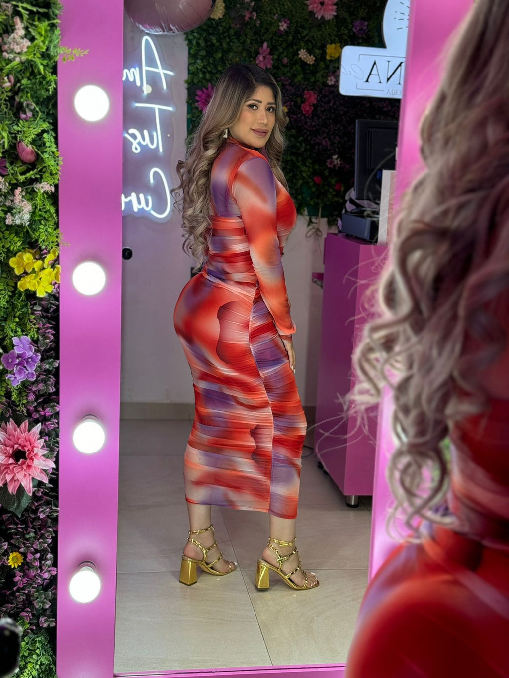 Vestido mesh multicolor