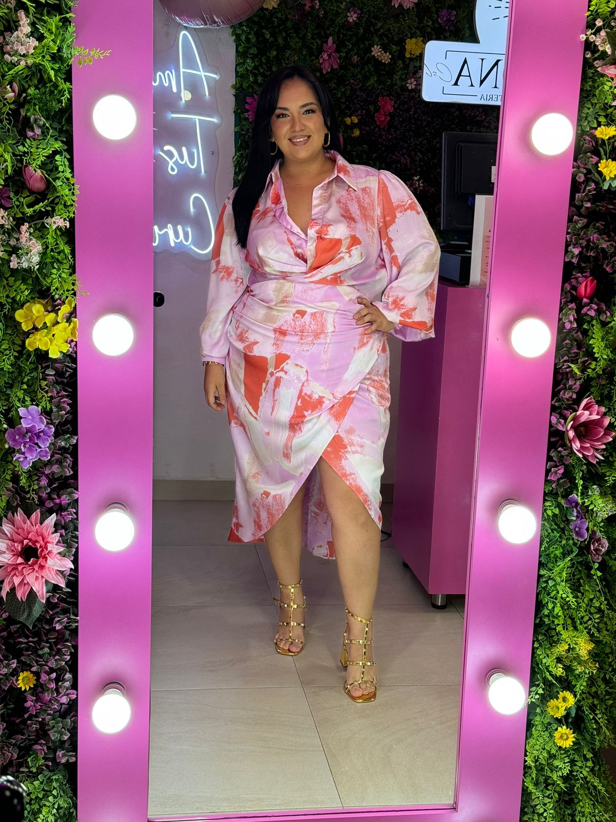 Vestido rosa mutlicolor