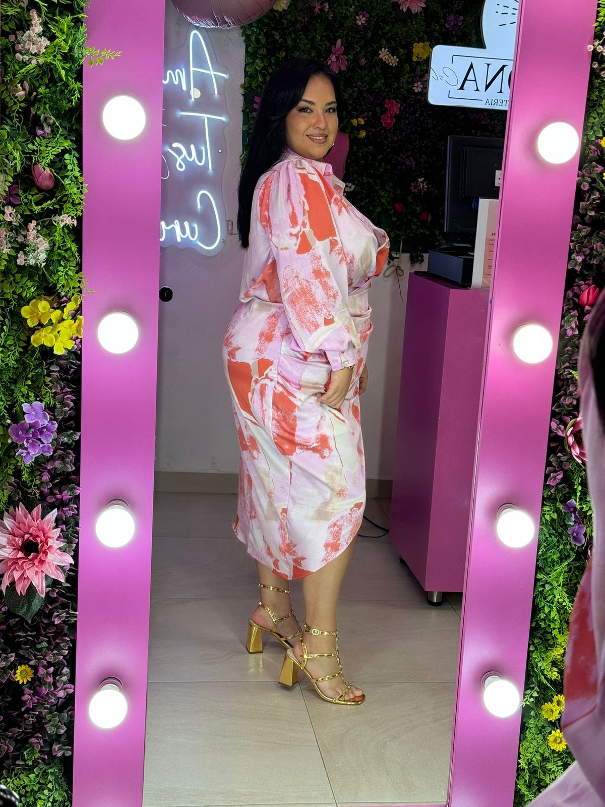 Vestido rosa mutlicolor